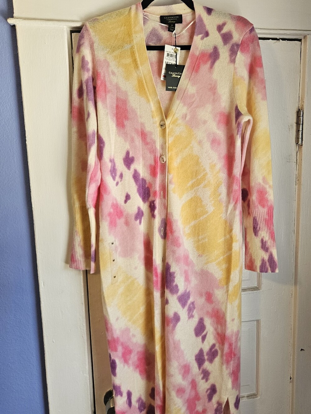 Charter Club Cashmere Long Cardigan W/pants - Pink, Yellow & Purple Tie-Dye